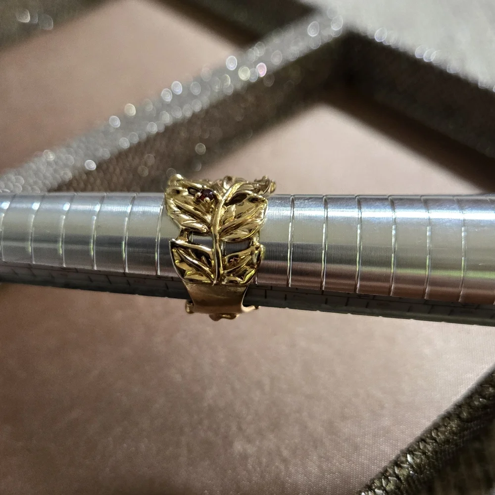 Gold Plated Vine Leaf Gemstone Ring